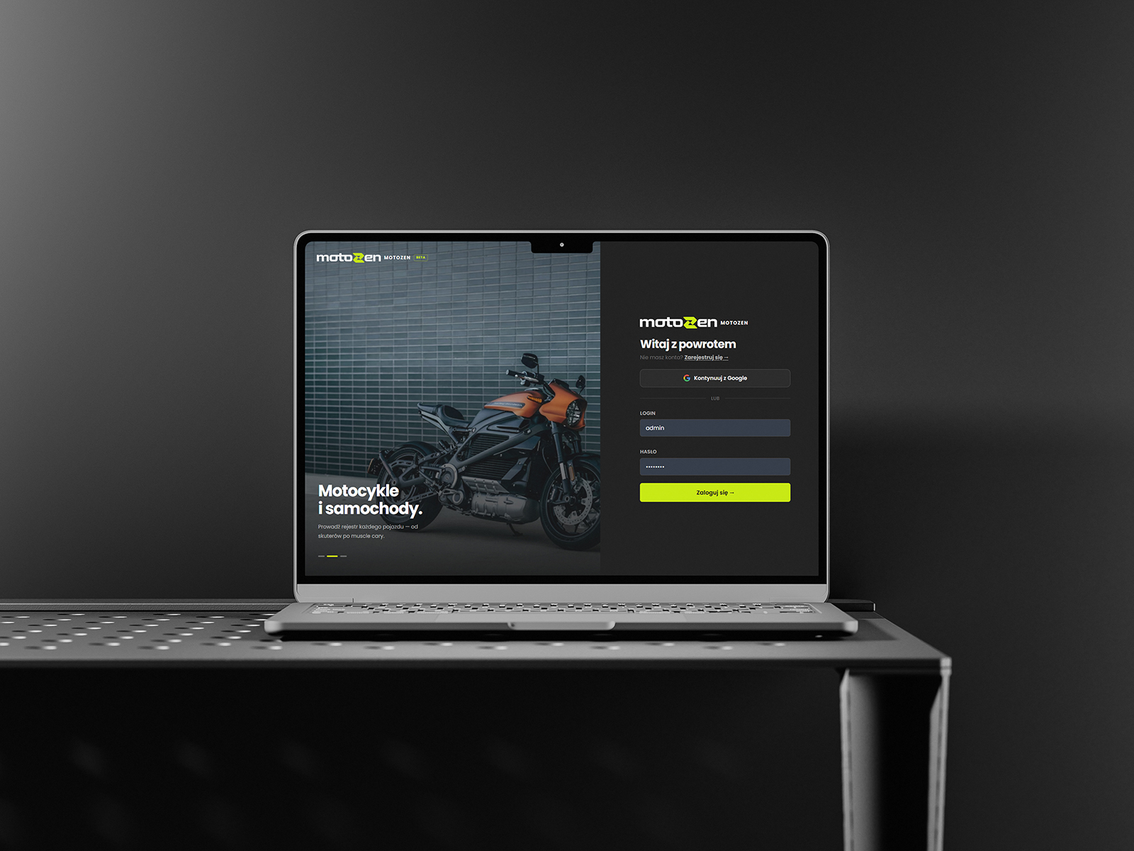 Ekran logowania Motozen